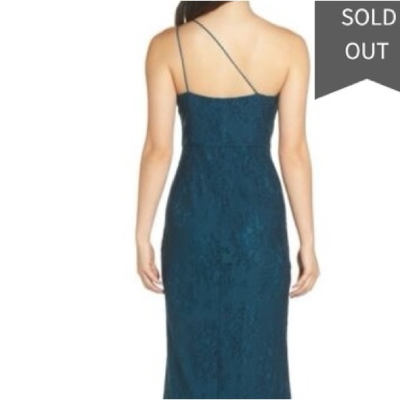 Adrianna Papell Teal Lace One-Shoulder Silhouette Mermaid Gown Size 10 - Picture 3 of 15